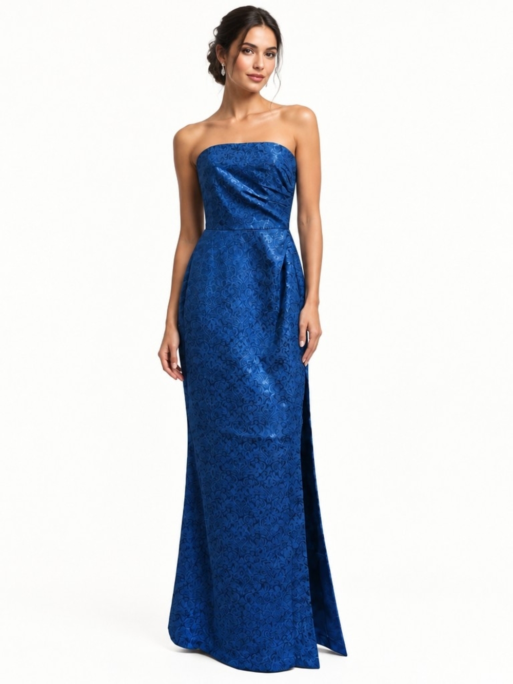 Vici Strapless Jacquard Gown in Royal Blue